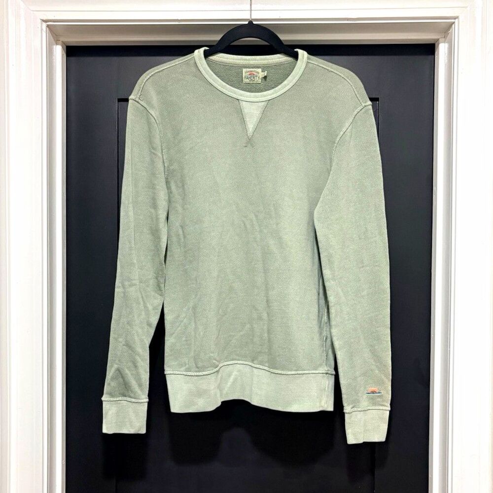 Faherty Beach Green Jade Crew Neck Sweatshirt Cotton Knit Pullover Men’s Size S